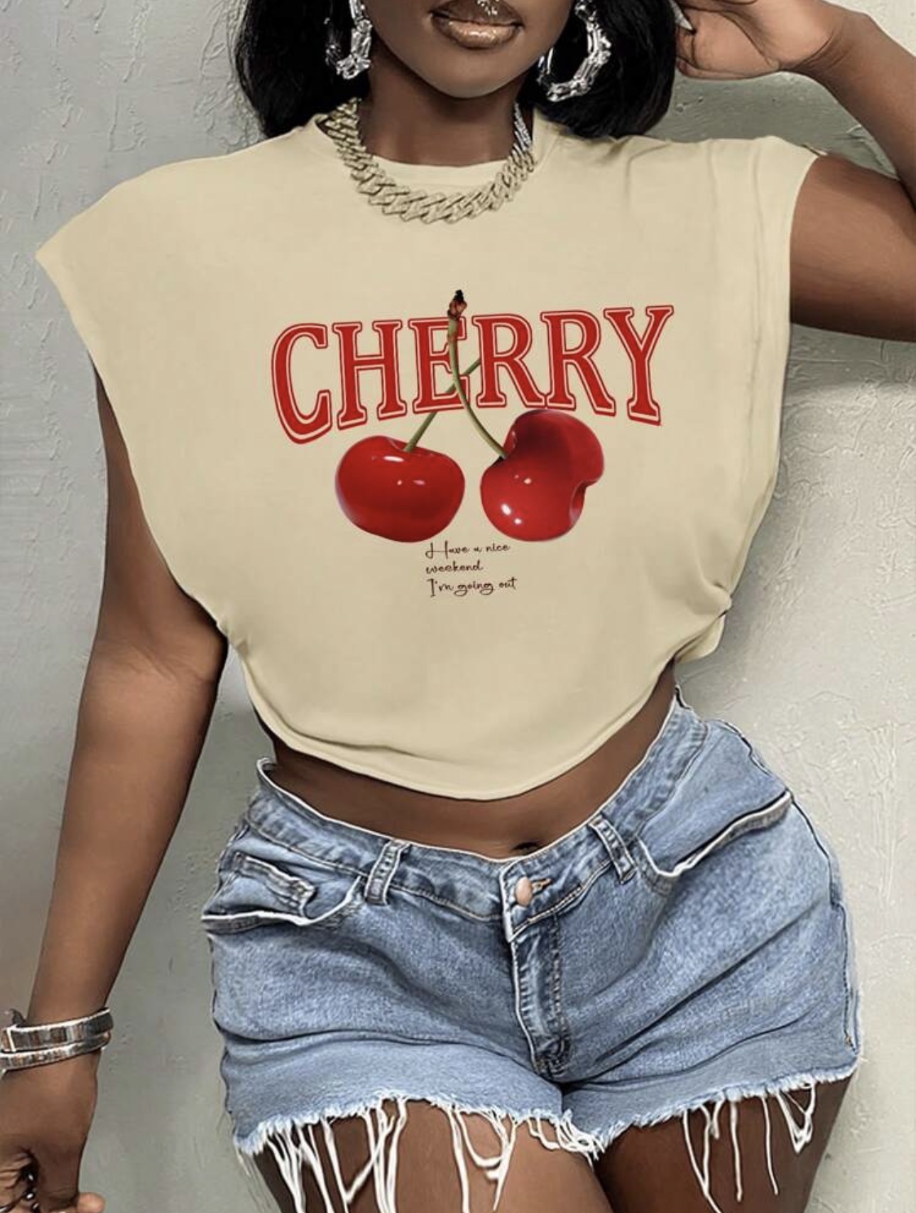 Cherry Print Cap-Sleeve Crop Tee