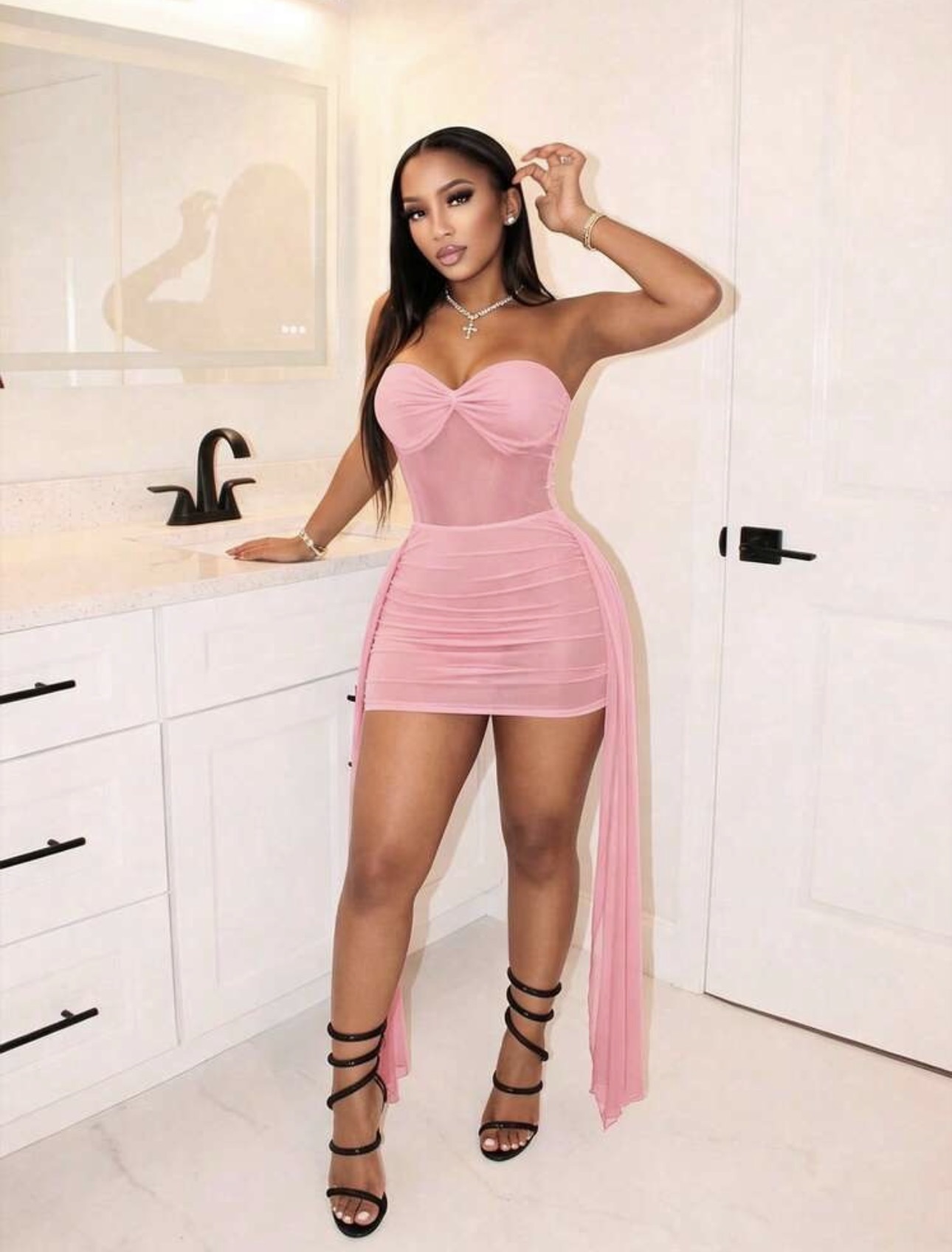 Petal Sheer Mesh Strapless Mini