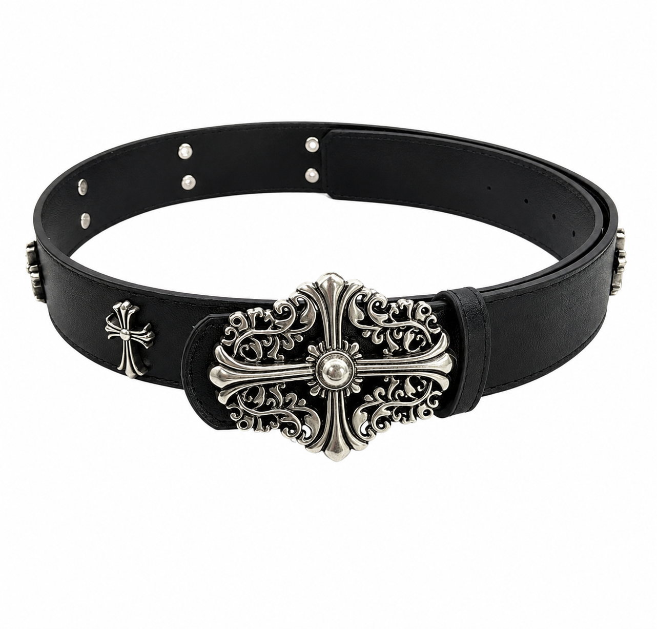 Ivory Embossed Cross Leather Belt