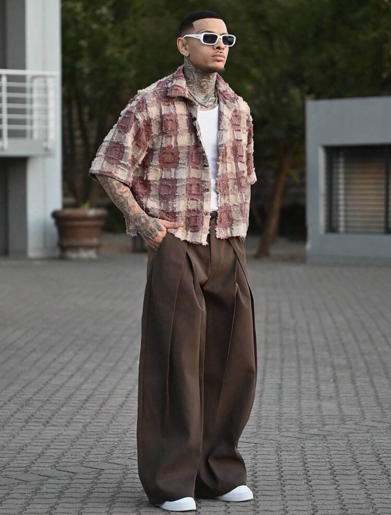 Bouclé Check Shirt & Tailored Trousers