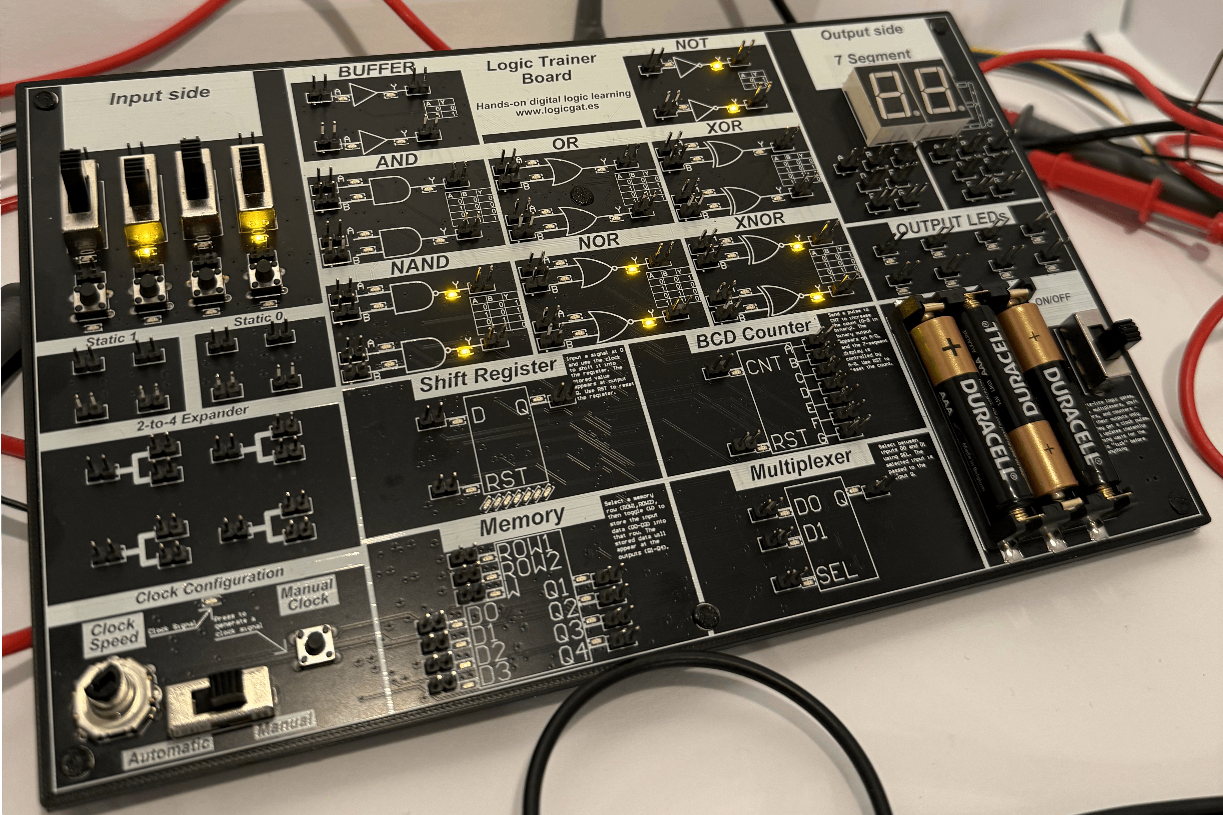 Logic Trainer workstation with LED matrix, switches, and seven-segment display