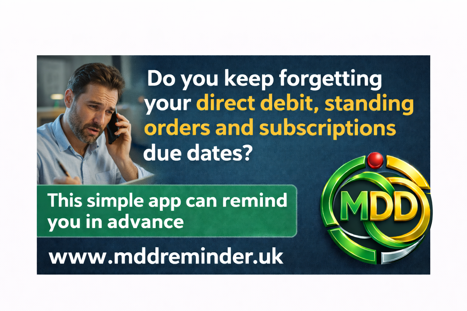 Man on phone forgetting direct debit due dates
