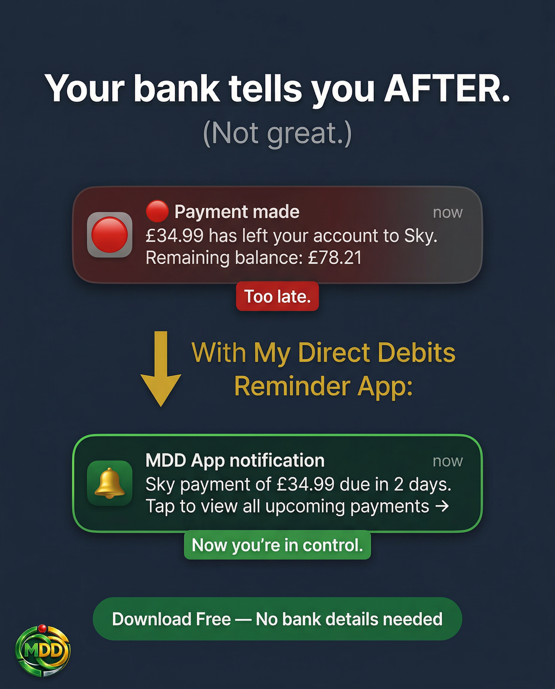 Get My Direct Debit Reminder App — take control