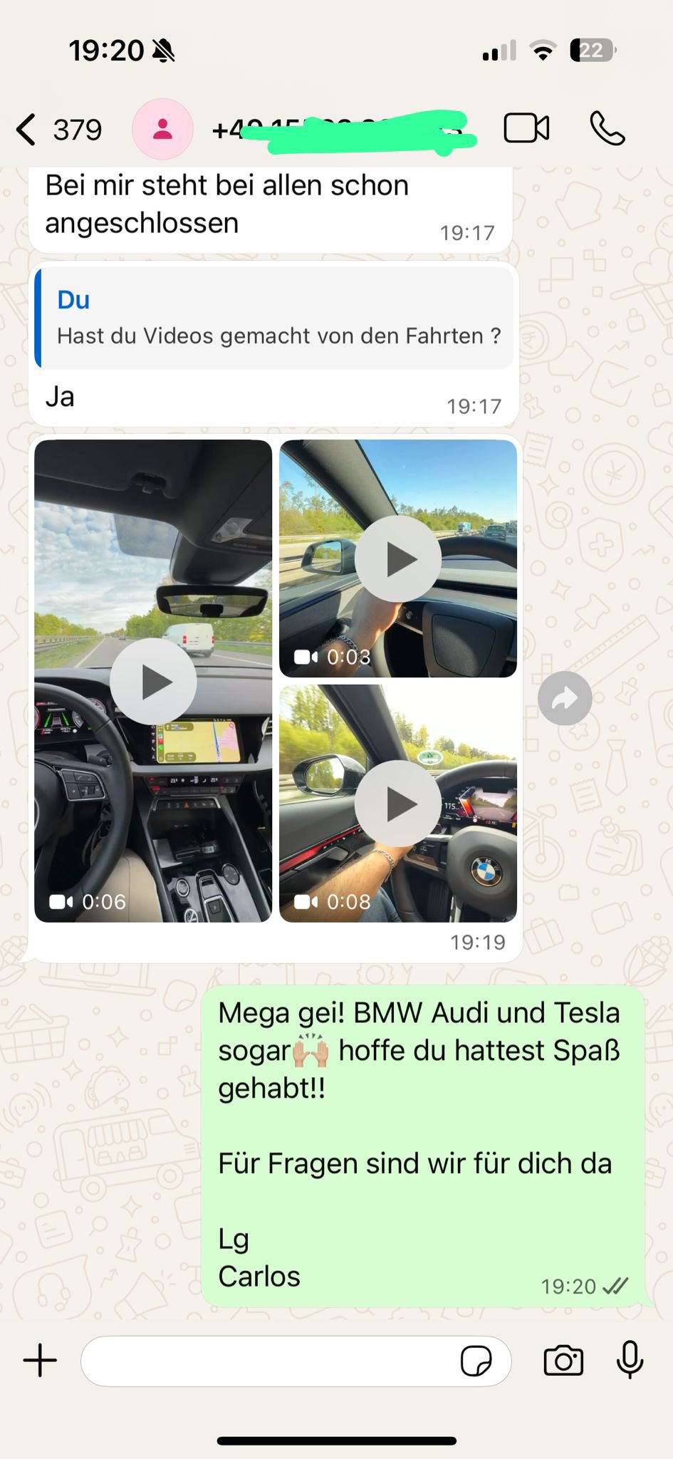 WhatsApp-Stimme: BMW · Audi · Tesla