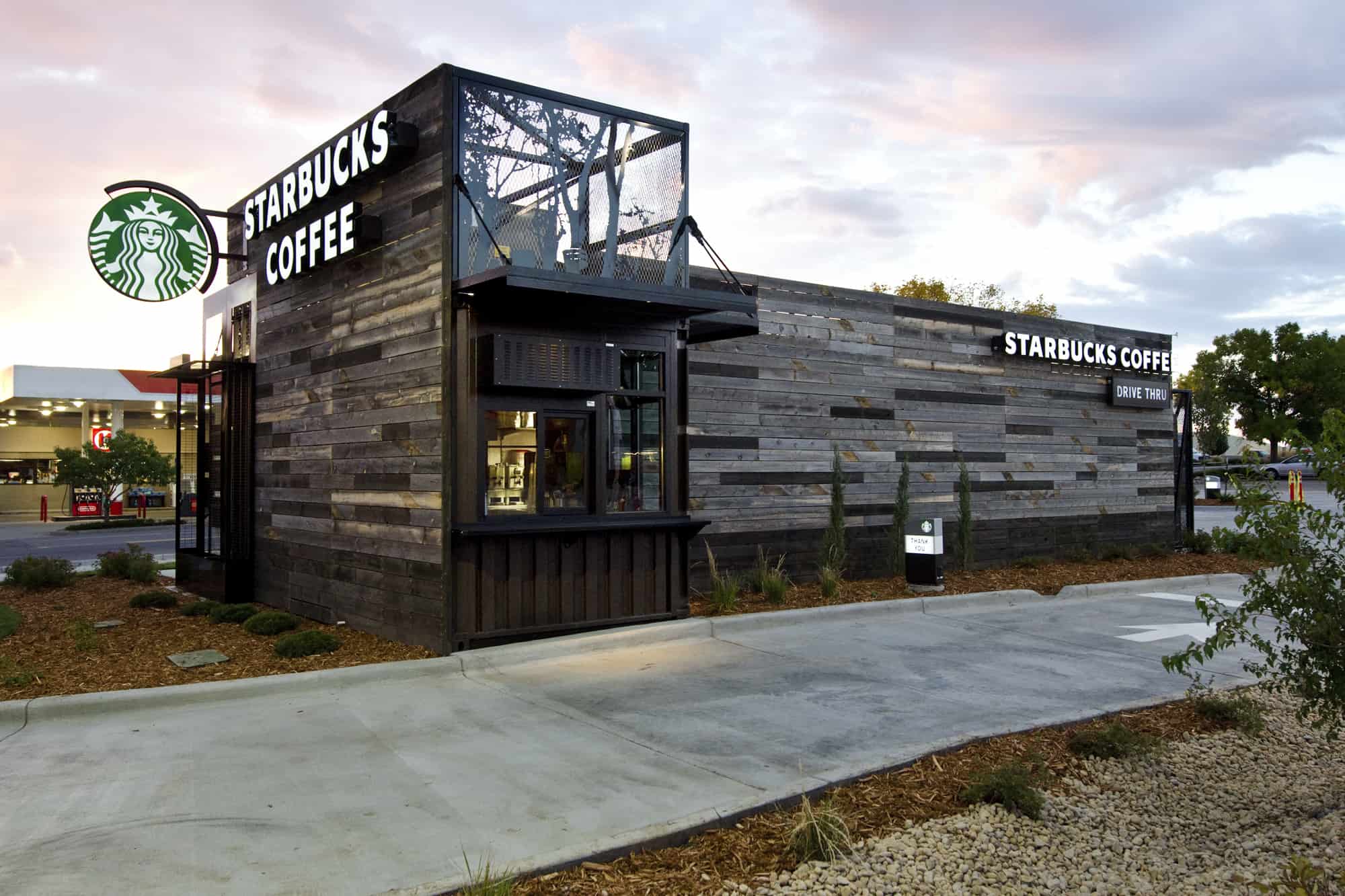 Starbucks container drive-thru — major brand PadSite deployment