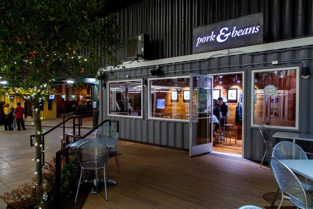 Pork & Beans container restaurant at night
