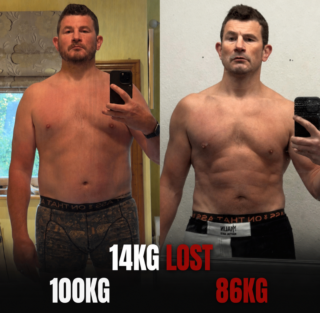 14kg lost · 100kg to 86kg