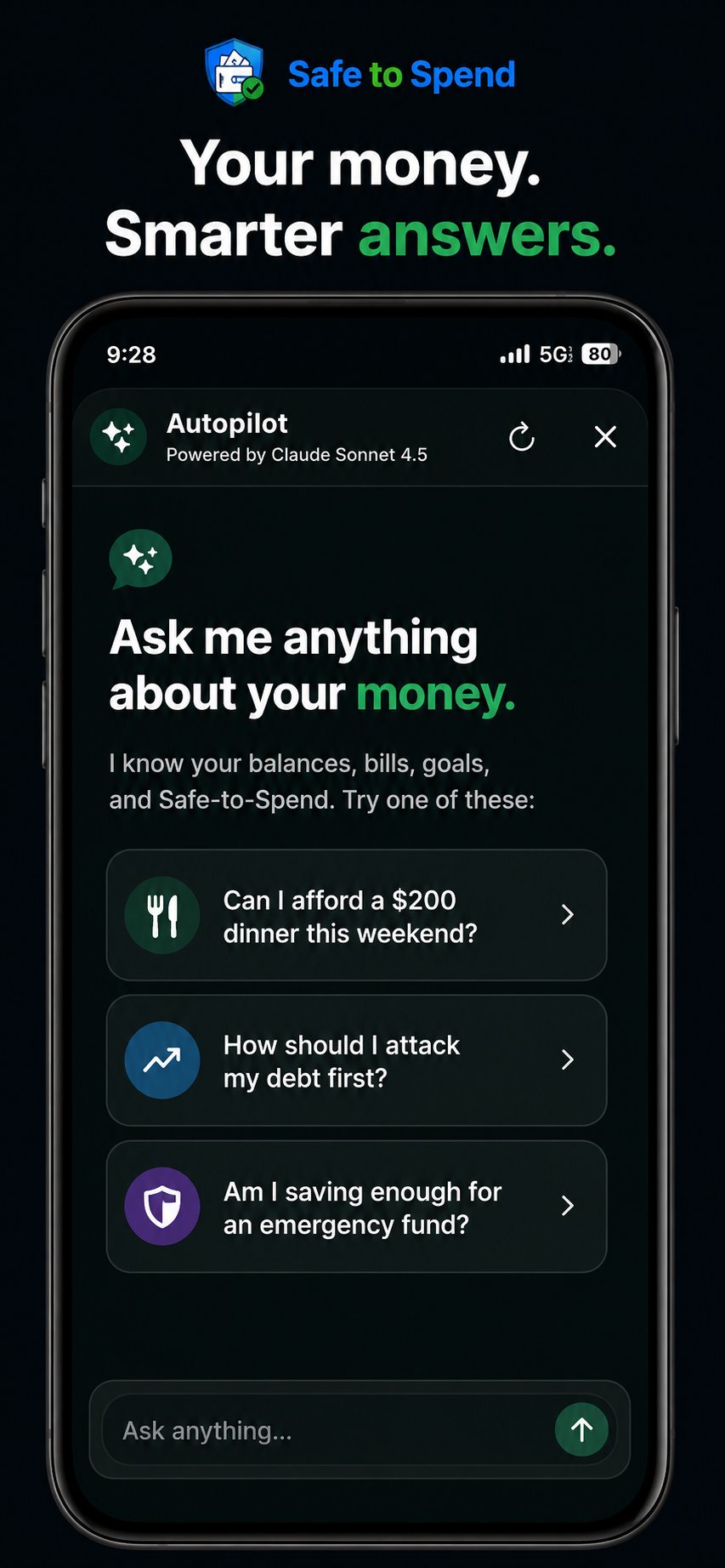 Safe to Spend Autopilot — AI-powered money assistant powered by Claude Sonnet 4.5