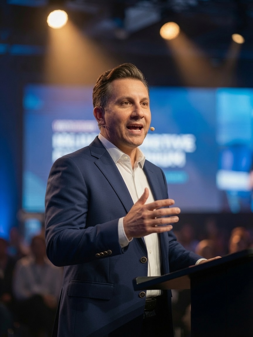 Vincent speaking at a conference