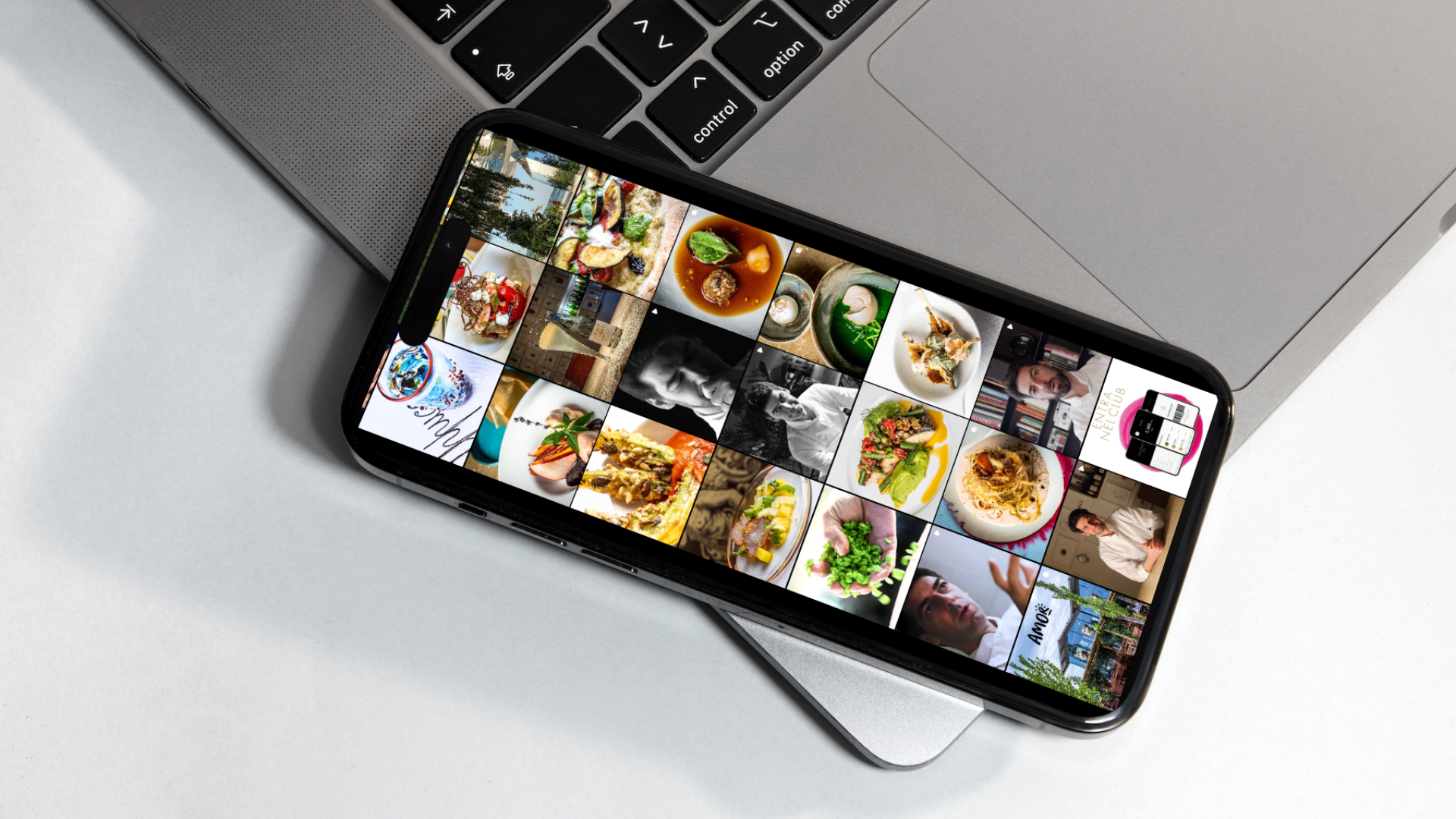Alajmo — Mockup griglia Instagram su iPhone + MacBook