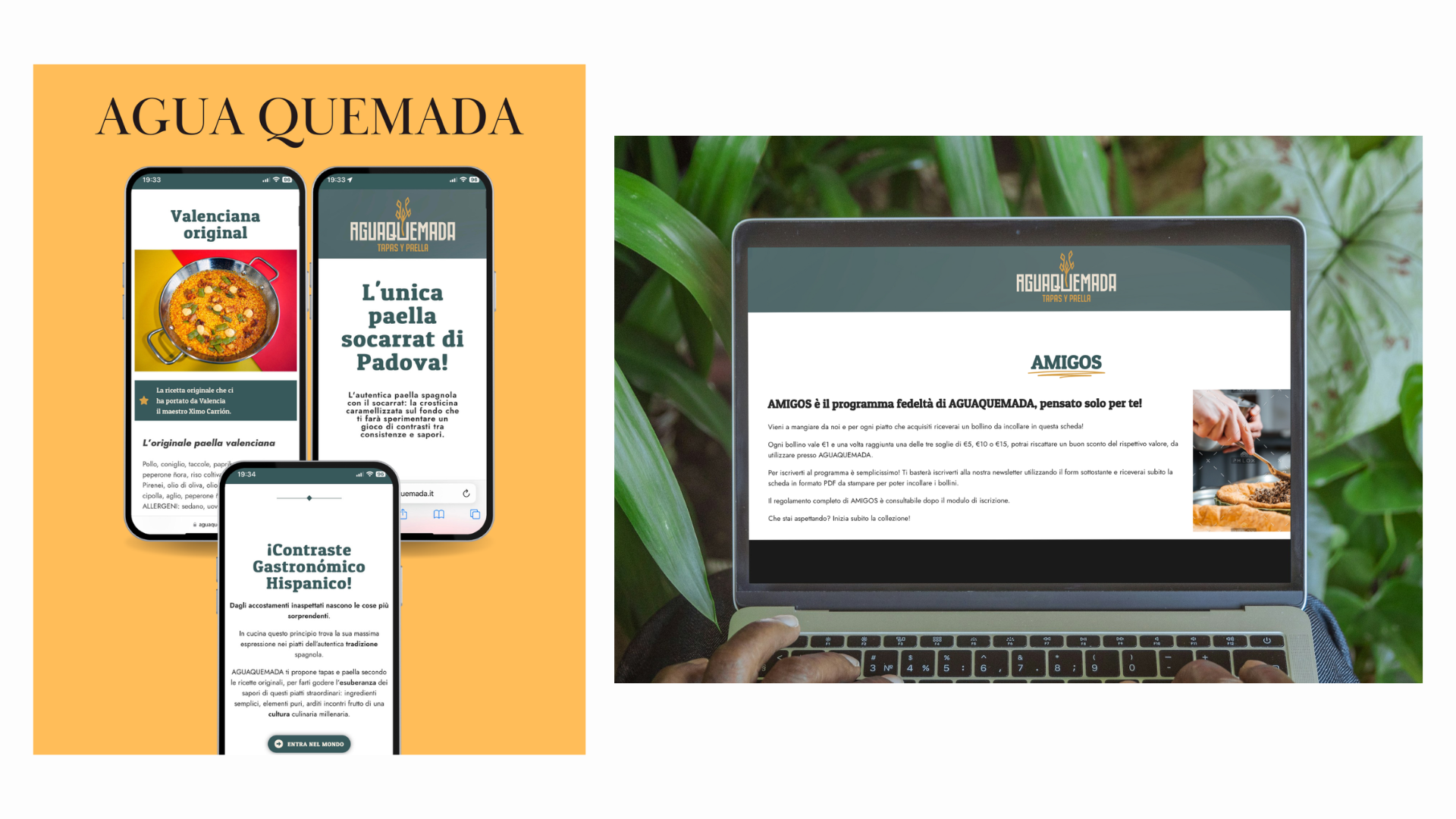 Agua Quemada — mockup iPhone + landing AMIGOS