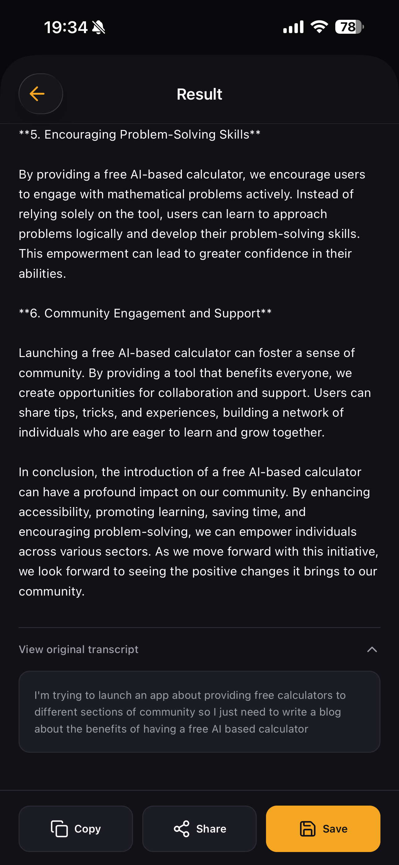 VoxDraft Output Screen - Formatted text result