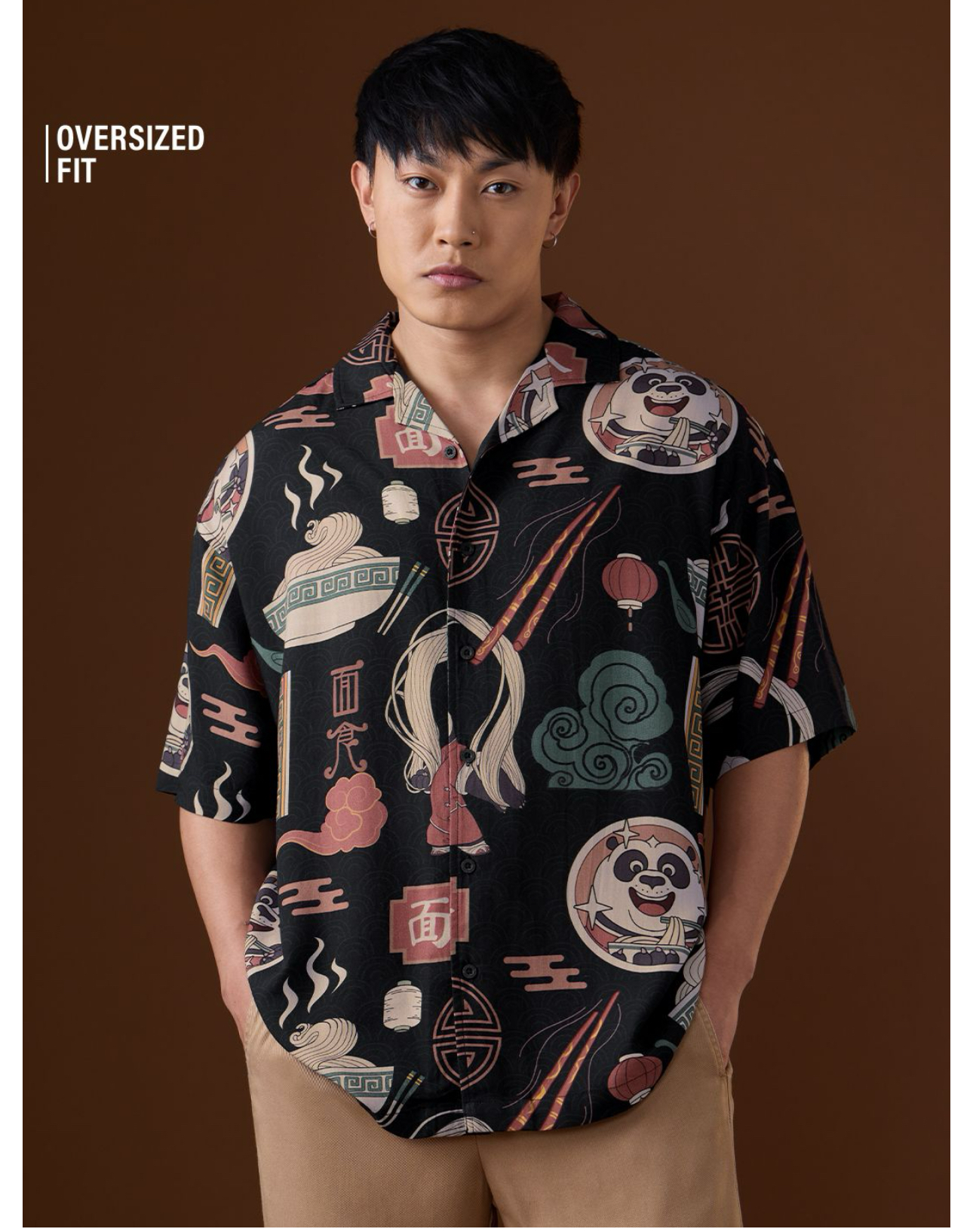 Asian Ramen Print Oversized Shirt