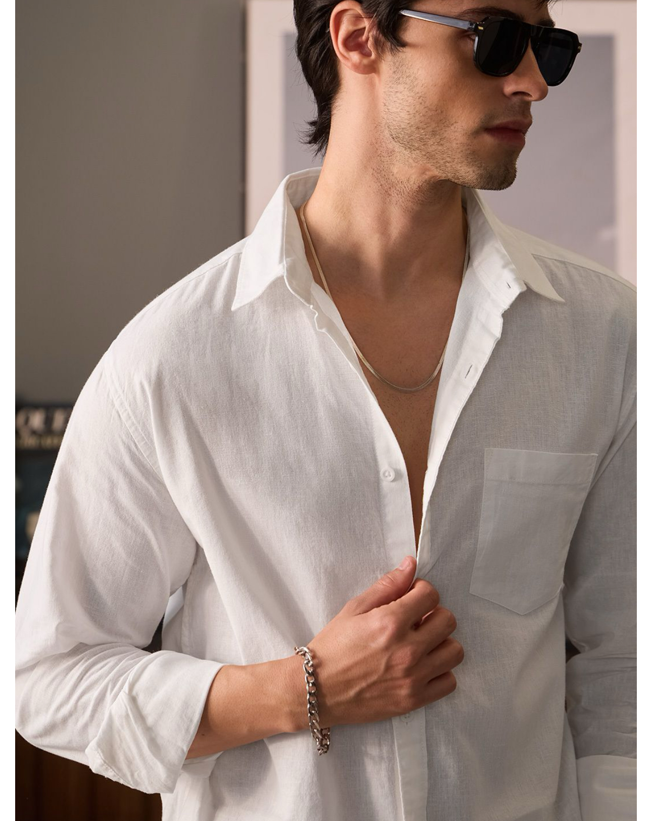 Classic White Linen Blend Shirt 2