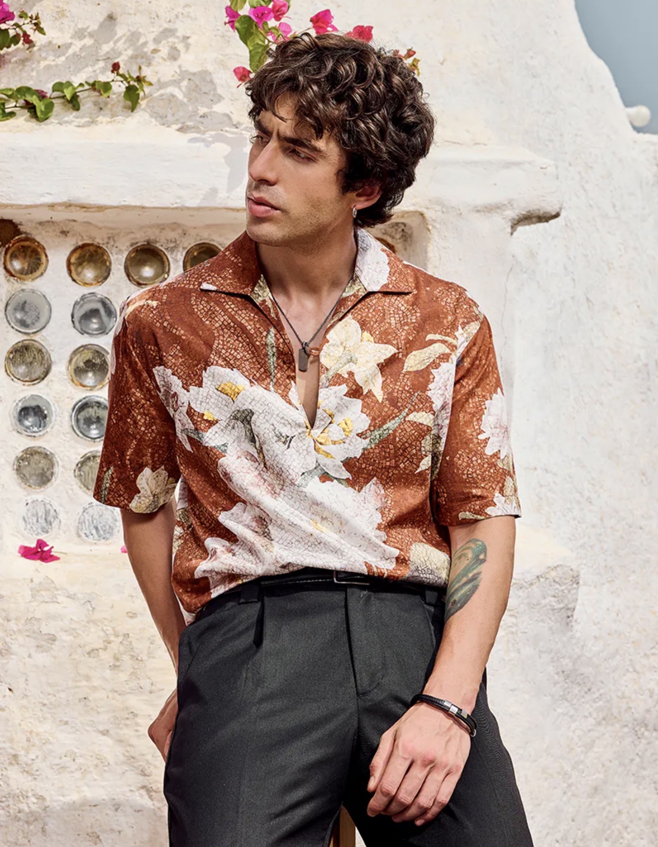 Terracotta Bloom Cuban Shirt