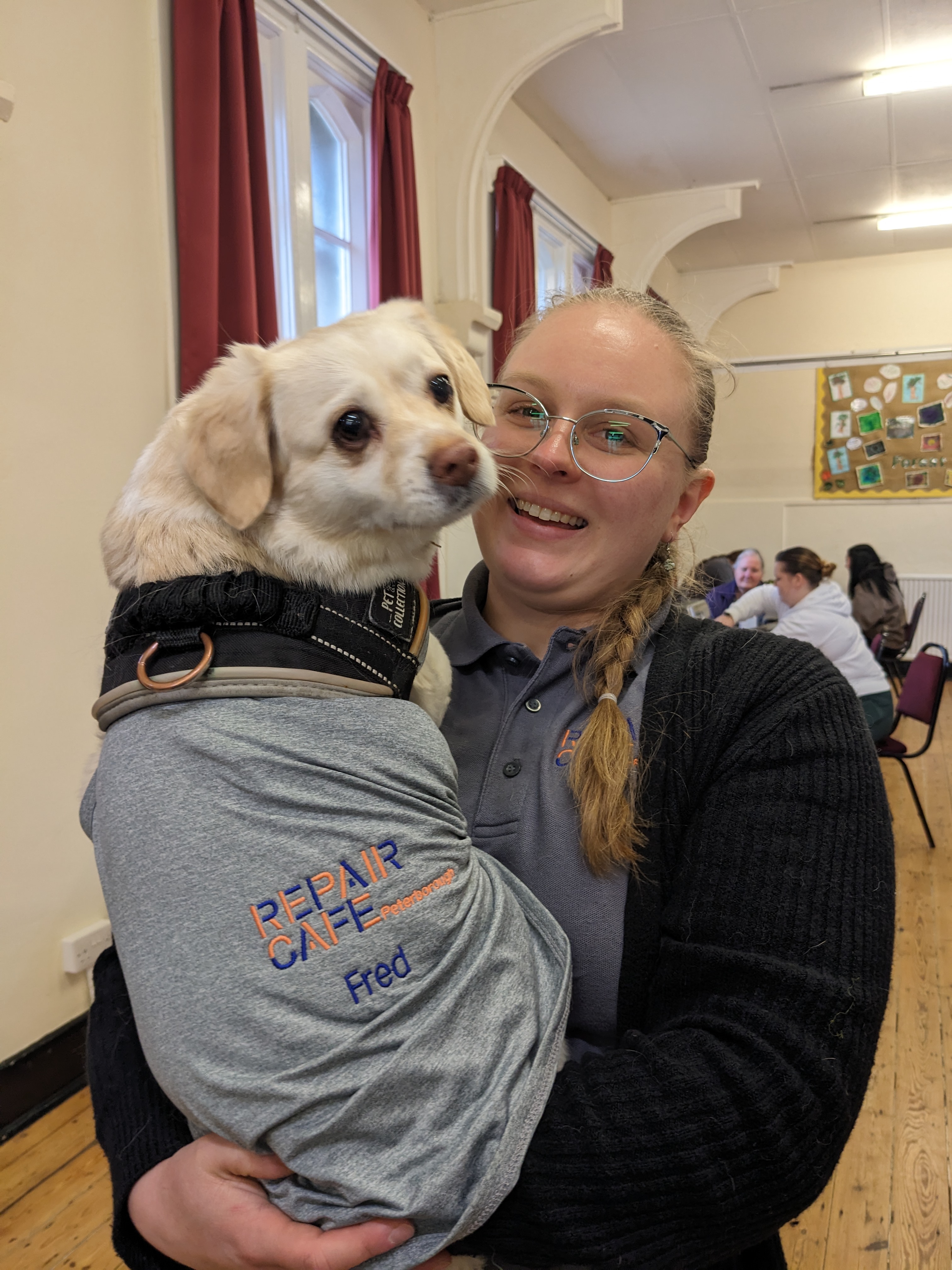 Volunteer Caro and mascot Freddie — Yaxley