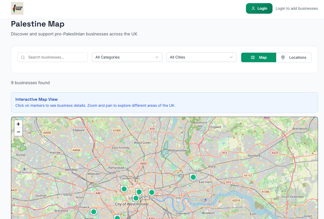 Palestine Map — Charity / solidarity platform