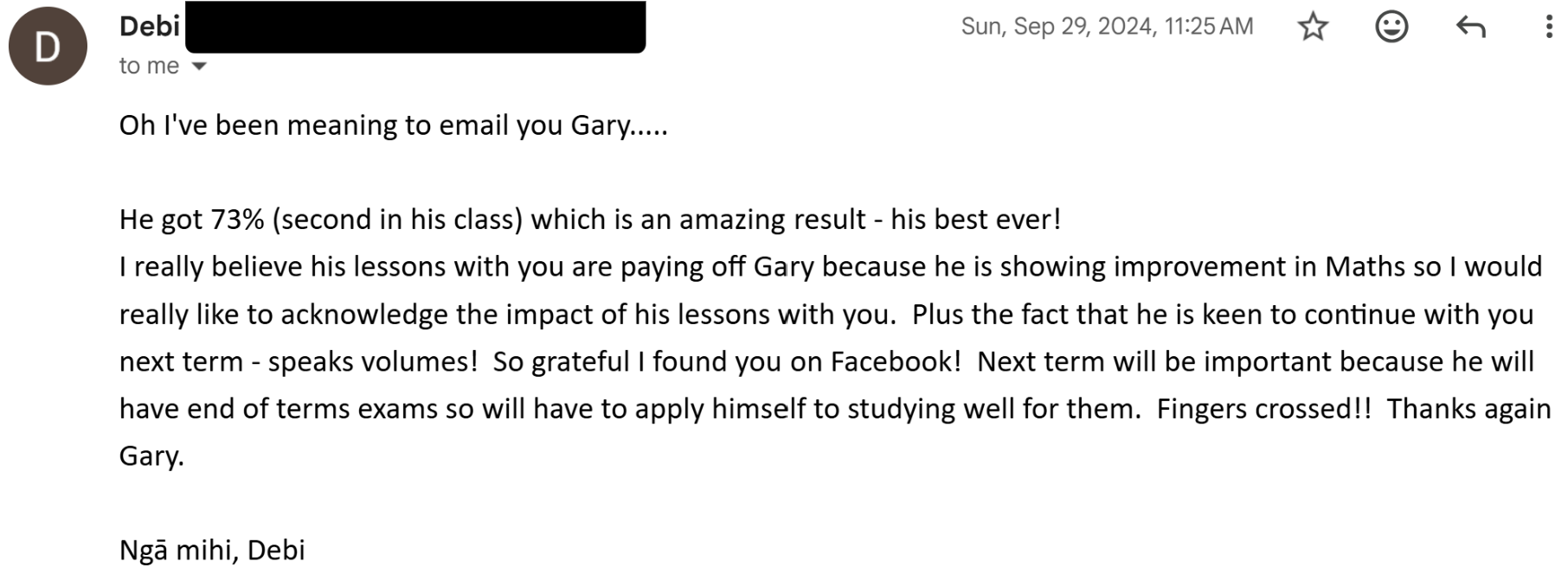 Student review screenshot