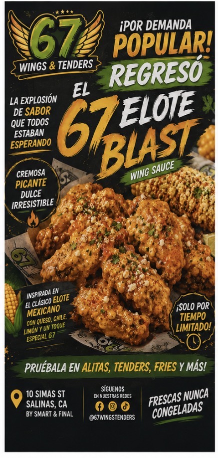 67 Elote Blast wing sauce — back by popular demand