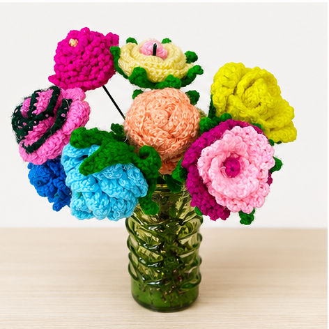 Rainbow Bloom Bouquet — Crochet Vase