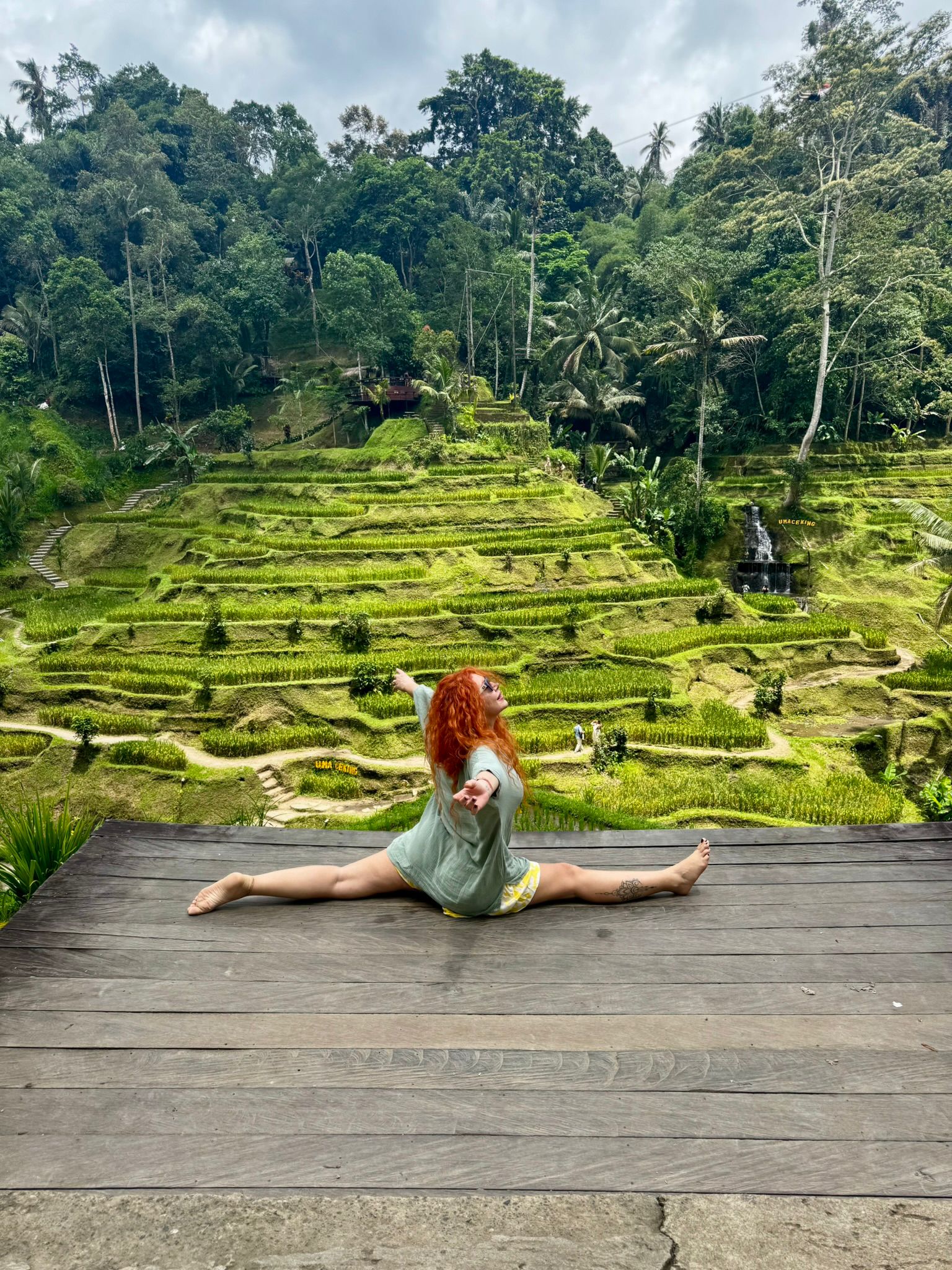 Yoga pose at Bali rice terraces