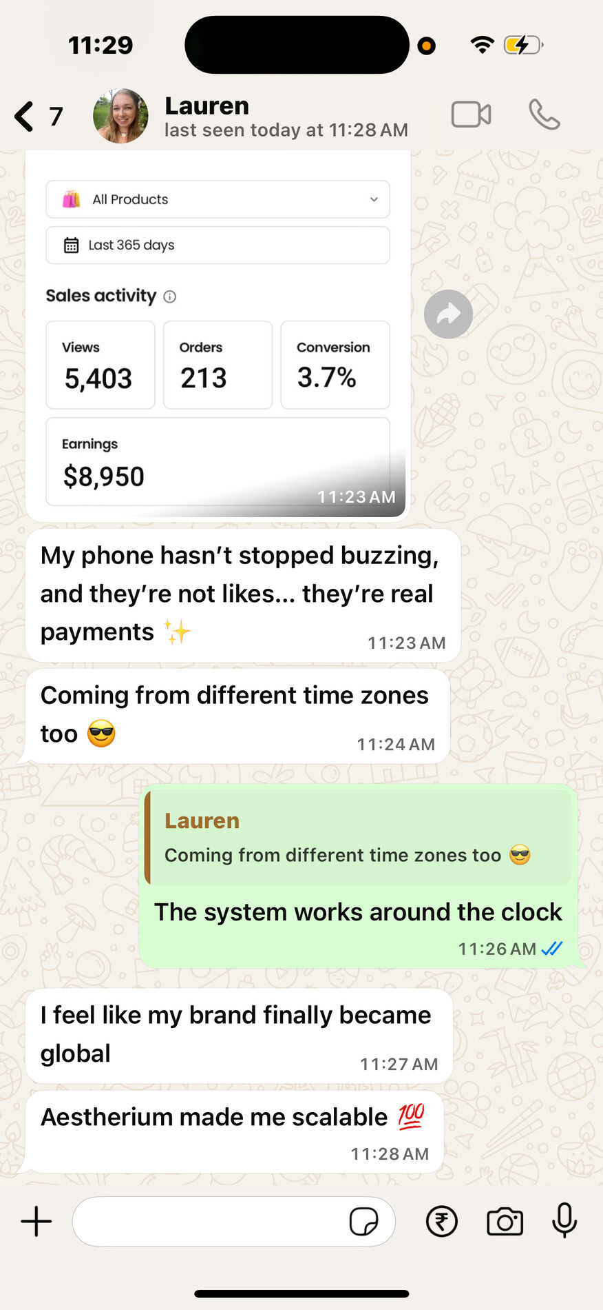 WhatsApp screenshot from Lauren