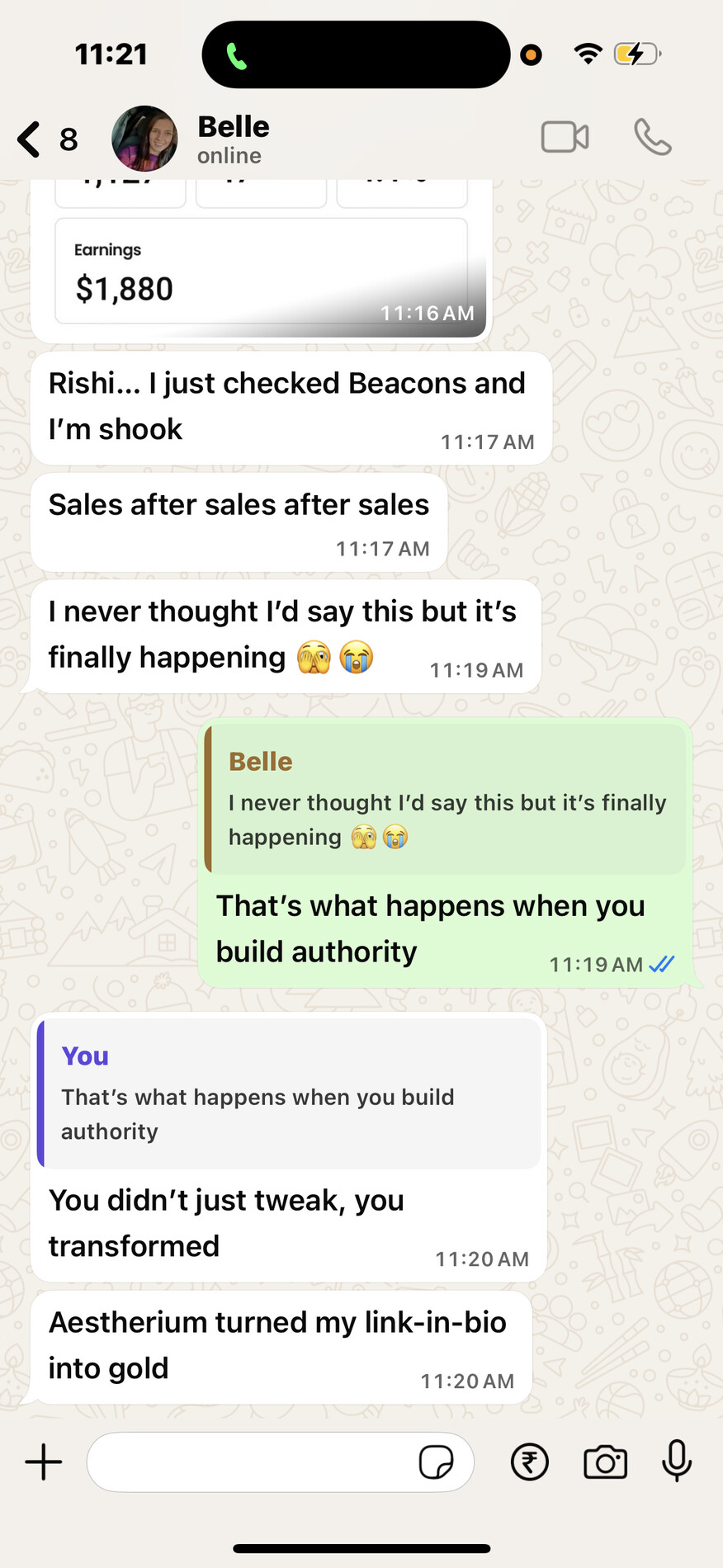 WhatsApp screenshot from Belle