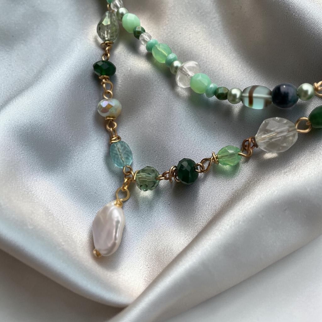 Lumen Veil — sustainable handmade layered necklace in Reclaimed Quartz and Reclaimed Glass by Lux N Leaf