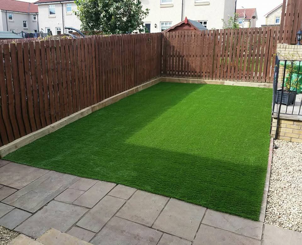 Fenced Lawn with Wooden Edging